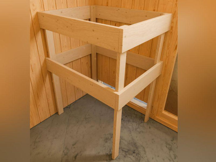 Karibu Sauna Carin inkl. 9 kW Ofen ext. Steuerung mit Klarglas Ganzglastür - mit Dachkranz -