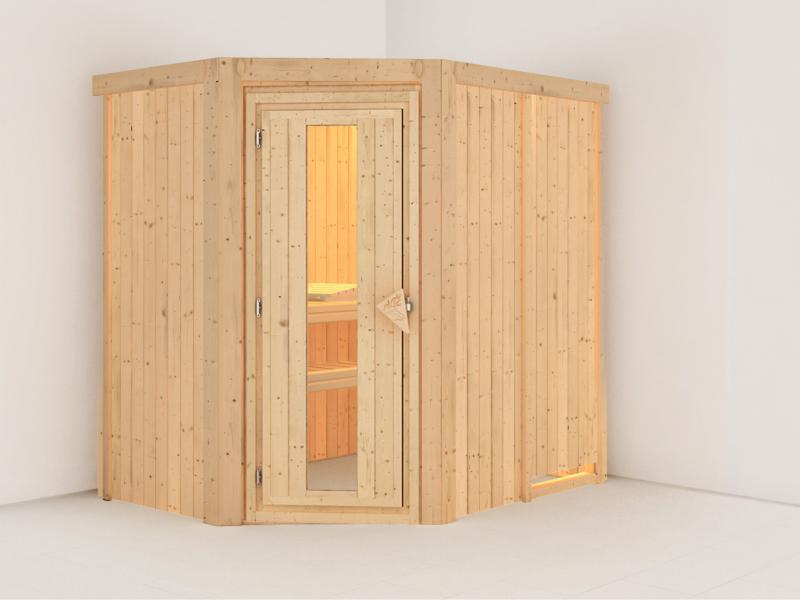 Karibu Sauna Carin ohne Ofen, ohne Dachkranz, mit energiesparender Saunatür