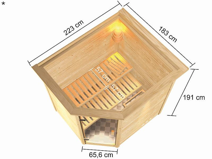 Karibu Sauna Elea mit Dachkranz 38 mm