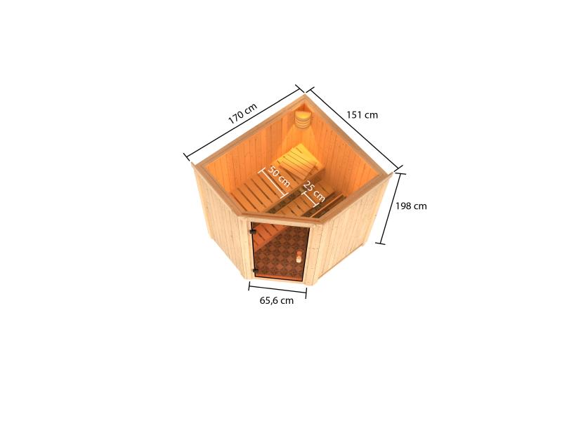 Karibu Sauna Faurin inkl. 9 kW Ofen ext. Steuerung mit klassischer Saunatür -ohne Dachkranz-