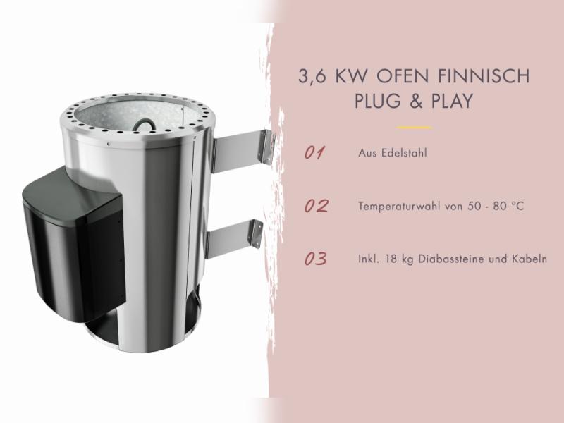 Karibu Sauna Irava 1 - inkl. 3,6 kW Ofen ext. Steuerung