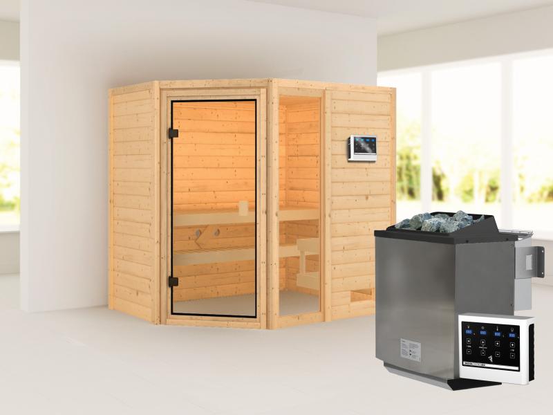 Karibu Sauna Jada mit 9 kW Bioofen ext. Strg 38 mm