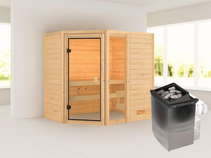 Karibu Sauna Jada mit 9 kW Ofen integr. Strg 38 mm