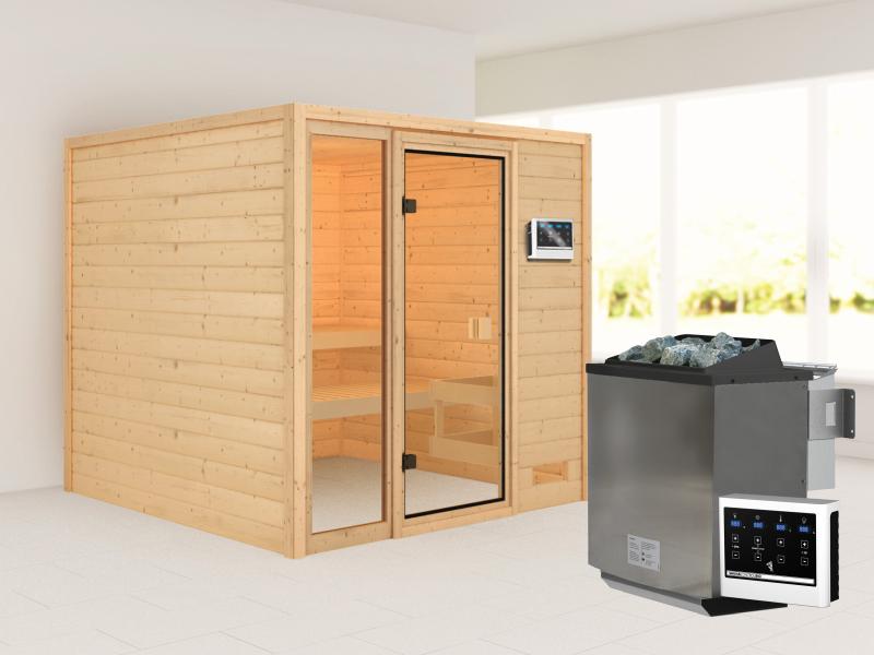 Karibu Sauna Jutta mit 9 kW Bioofen ext. Strg 38 mm
