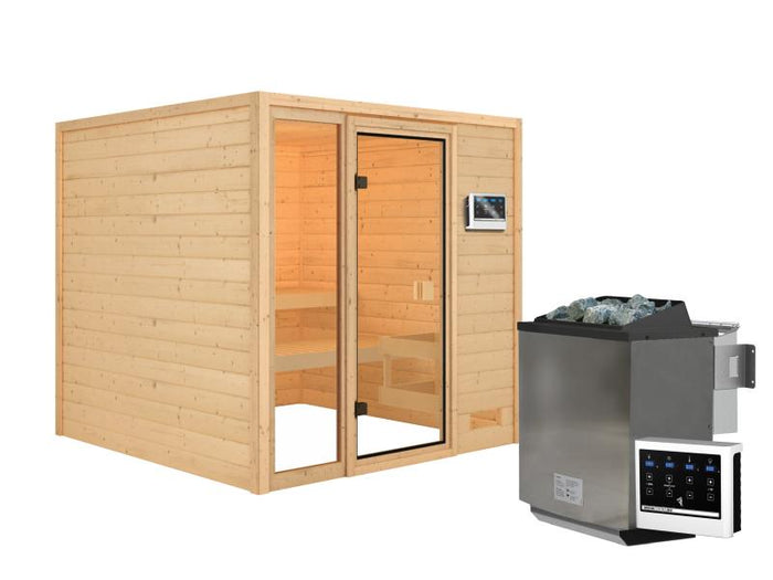 Karibu Sauna Jutta mit 9 kW Bioofen ext. Strg 38 mm