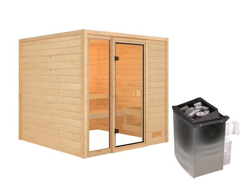 Karibu Sauna Jutta mit 9 kW Ofen integr. Strg 38 mm