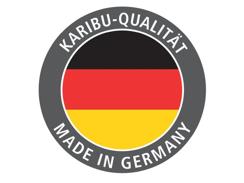 Karibu Sauna Larin inkl. 9kW Bioofen externe Steuerung, mit Klarglas-Ganzglastür -mit Dachkranz-