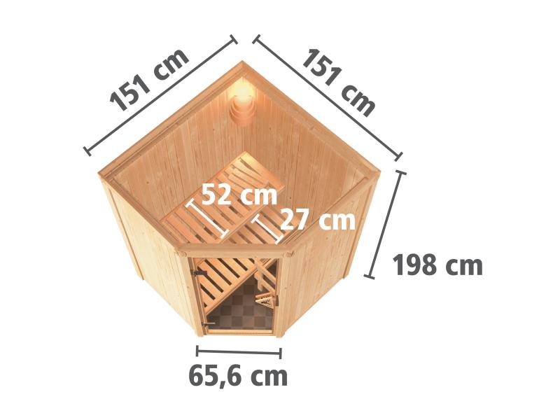 Karibu Sauna Larin inkl. 9kW Ofen externe Steuerung, mit Klarglas-Ganzglastür -ohne Dachkranz-