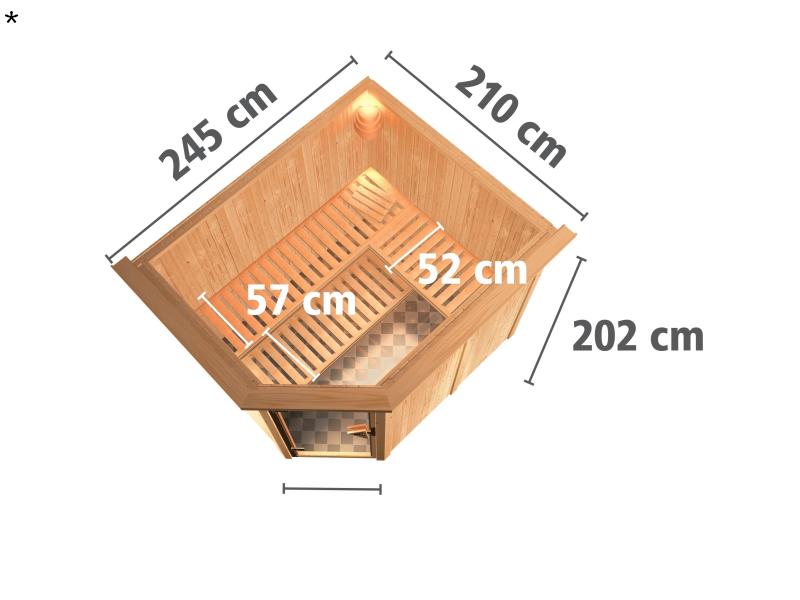 Karibu Sauna Malin inkl. 9-kW-Bioofen mit externer Steuerung, mit Dachkranz, mit energiesparender Sa