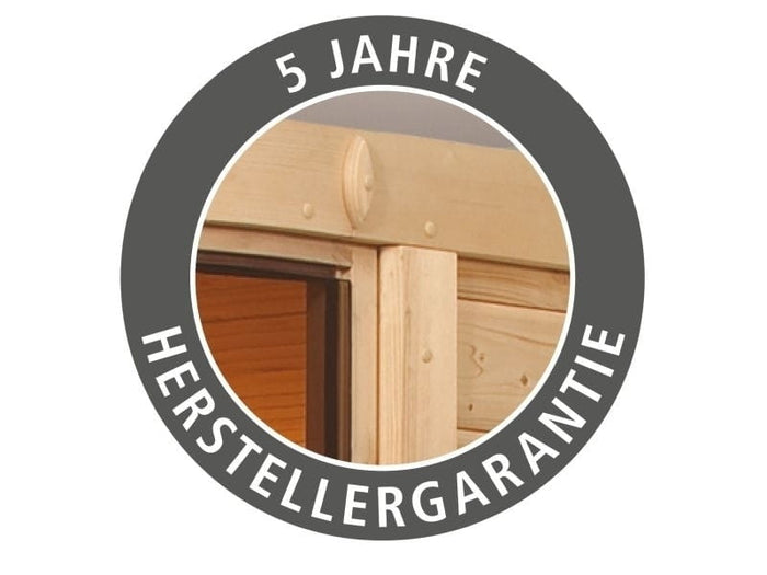 Karibu Sauna Mia inkl. 9 kW Bioofen ext. Steuerung, mit energiesparender Saunatür -ohne Dachkranz-