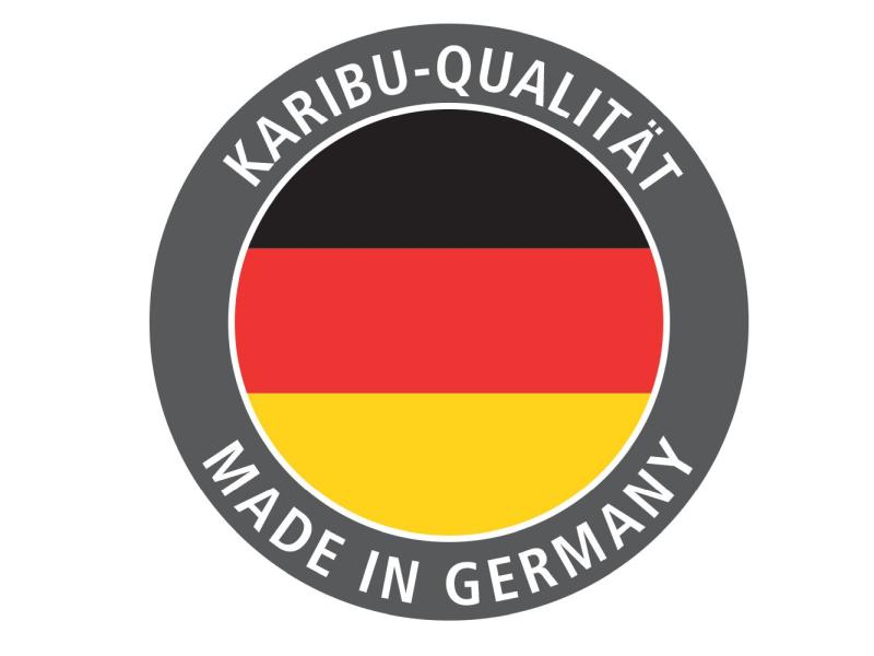 Karibu Sauna Mia inkl. 9 kW Bioofen ext. Steuerung, mit Klarglas Ganzglassaunatür -mit Dachkranz-