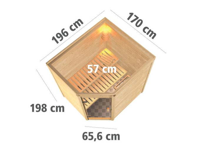 Karibu Sauna Mia inkl.  9 kW Ofen integr. Steuerung, mit klassischer Saunatür -ohne Dachkranz-