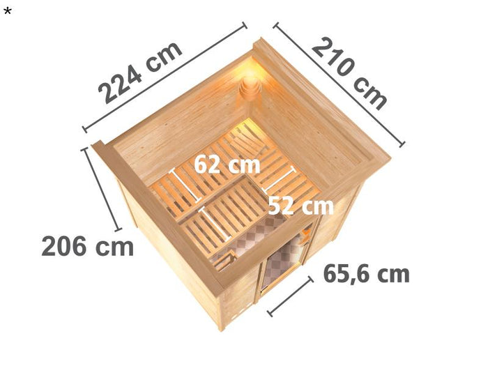 Karibu Sauna Mojave inkl. 9-kW-Ofen mit interner Steuerung, mit Dachkranz, mit energiesparender Saun