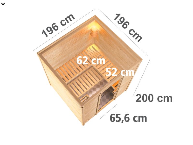 Karibu Sauna Mojave ohne Ofen, ohne Dachkranz, mit moderner Saunatür