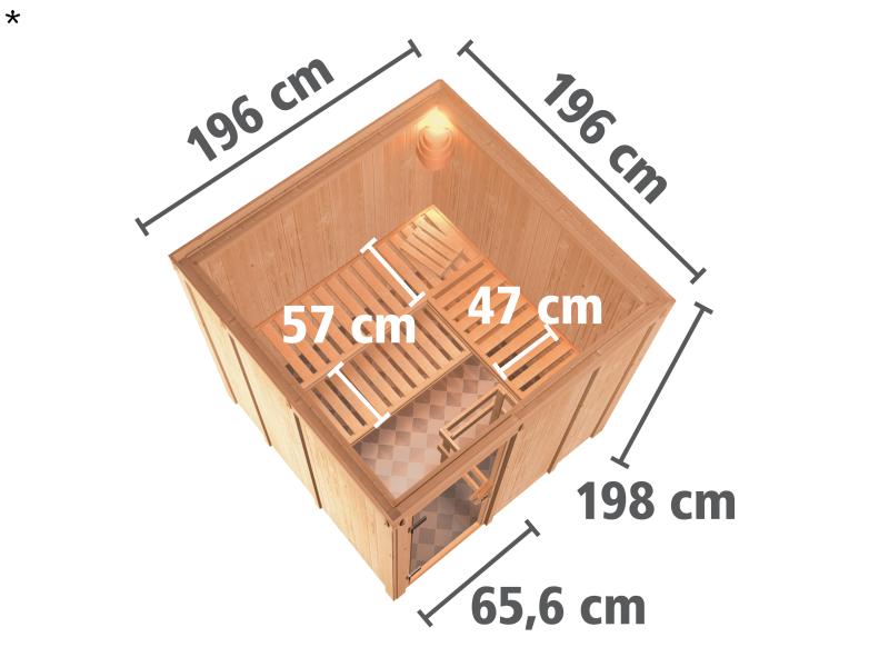 Karibu Sauna Rodin inkl. 9-kW-Ofen mit externer Steuerung, ohne Dachkranz, mit moderner Saunatür