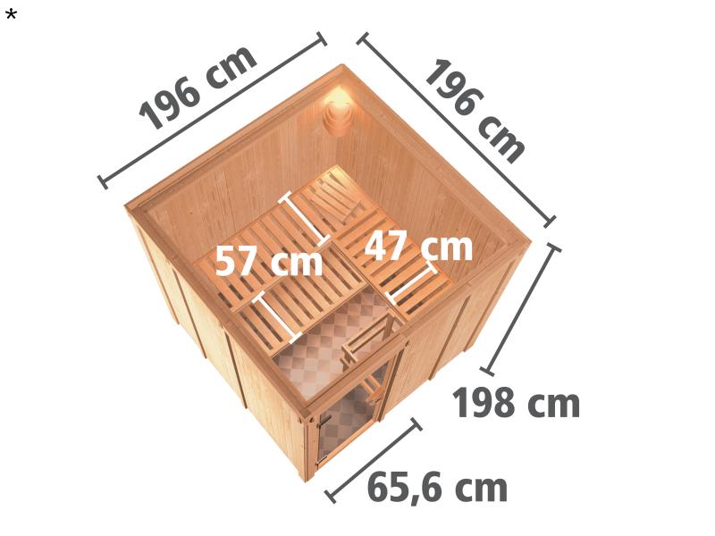 Karibu Sauna Rodin ohne Ofen, ohne Dachkranz, mit moderner Saunatür