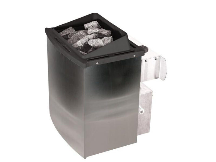 Karibu Sauna Sahib 1 inkl. 9 kW Ofen integr. Steuerung, mit moderner Saunatür -mit Dachkranz-