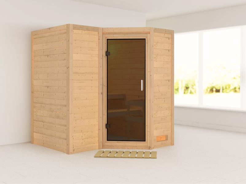 Karibu Sauna Sahib 1 ohne Ofen, mit moderner Saunatür -ohne Dachkranz-