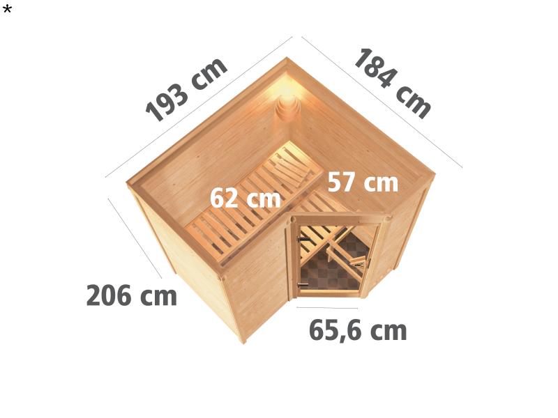 Karibu Sauna Sahib 1 ohne Ofen, mit moderner Saunatür -ohne Dachkranz-