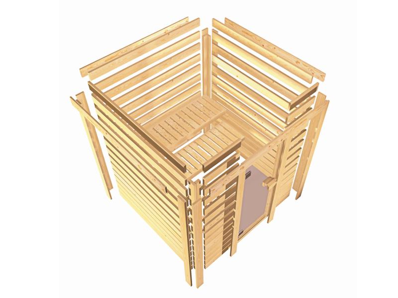 Karibu Sauna Sandra inkl. 9 kW Ofen integr. Steuerung mit klassischer Saunatür -ohne Dachkranz-