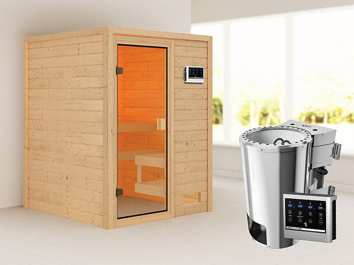 Karibu Sauna Sandra mit 3,6 kW Bioofen ext. Strg