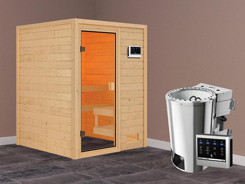 Karibu Sauna Sandra mit 3,6 kW Bioofen ext. Strg
