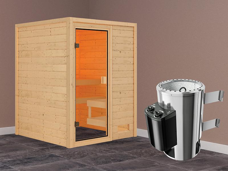 Karibu Sauna Sandra mit 3,6 kW Ofen integr. Strg