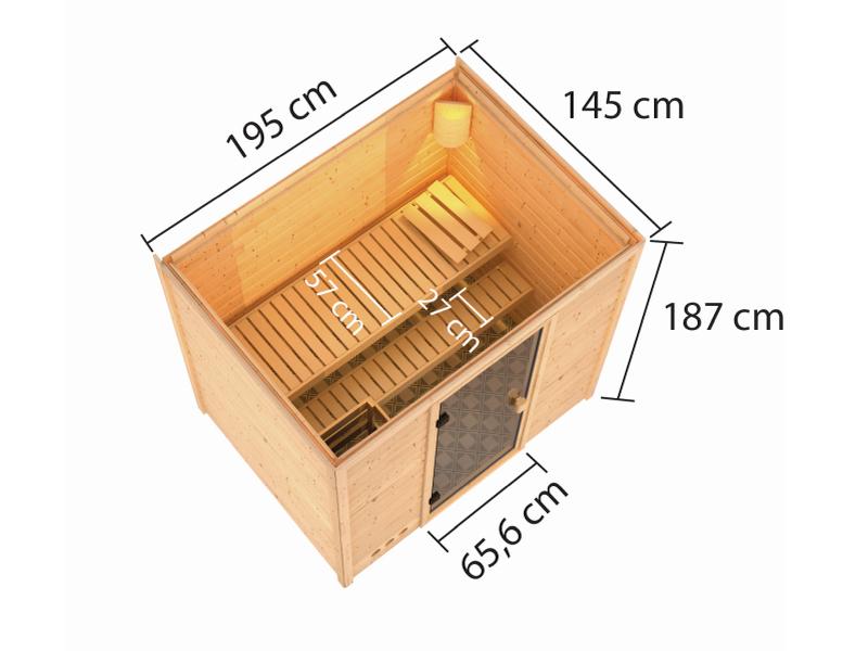 Karibu Sauna Selena inkl. 9 kW Ofen ext. Steuerung mit klassischer Saunatür -ohne Dachkranz-