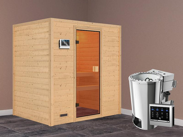 Karibu Sauna Selena mit 3,6 kW Bioofen ext. Strg 38 mm