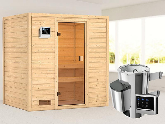 Karibu Sauna Selena mit 3,6 kW Ofen ext. Strg 38 mm