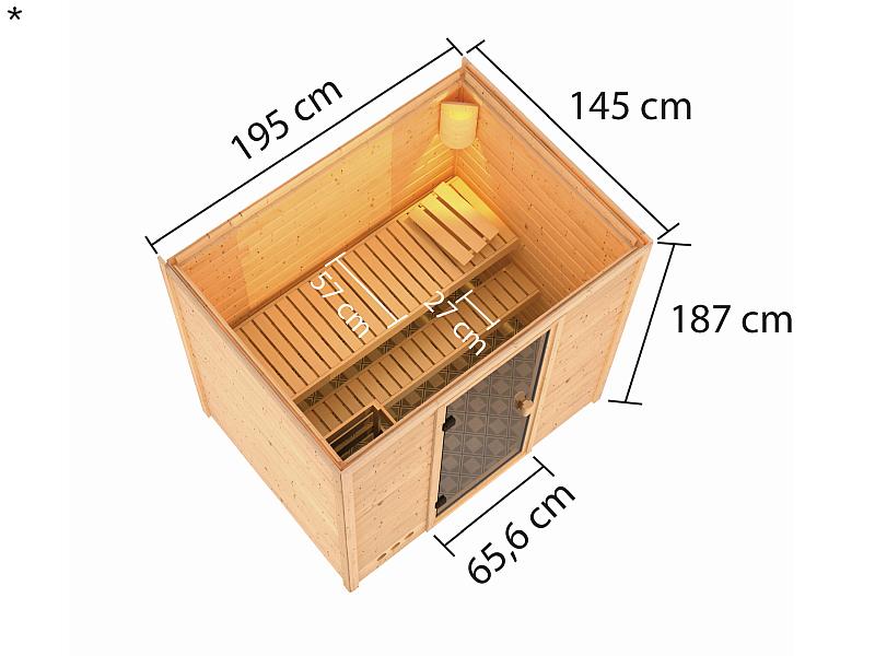 Karibu Sauna Selena mit 3,6 kW Ofen integr. Strg 38 mm