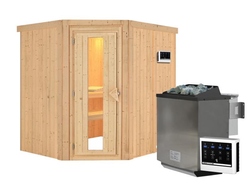 Karibu Sauna Siirin inkl. 9 kW Bioofen ext. Steuerung, mit energiesparender Saunatür - ohne Dachkran