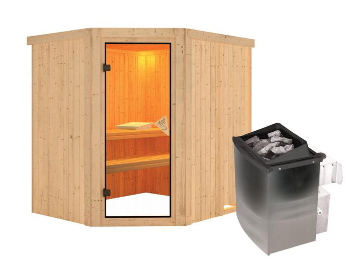 Karibu Sauna Siirin inkl. 9 kW Ofen integr. Steuerung mit klassischer Tür - ohne Dachkranz -