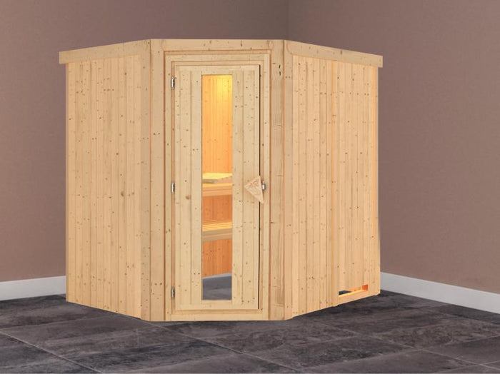 Karibu Sauna Siirin ohne Ofen, ohne Dachkranz, mit energiesparender Saunatür