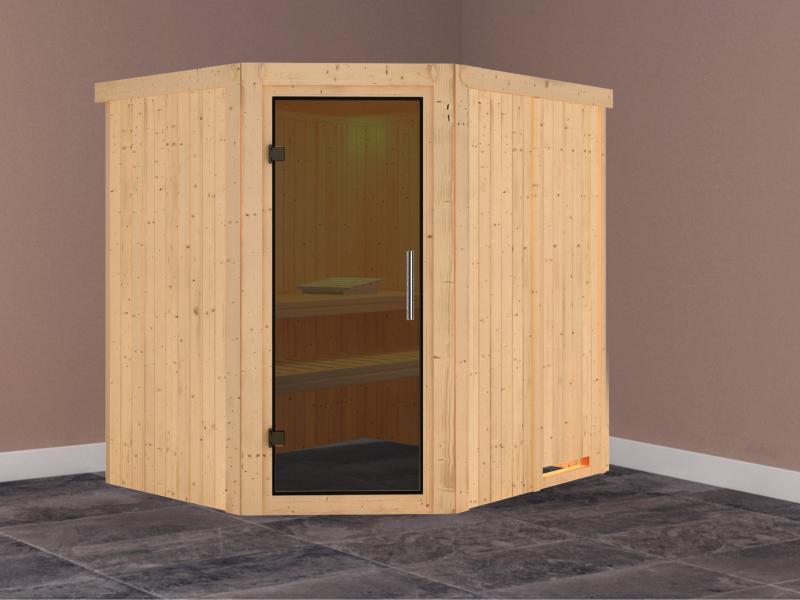 Karibu Sauna Siirin ohne Ofen, ohne Dachkranz, mit moderner Saunatür