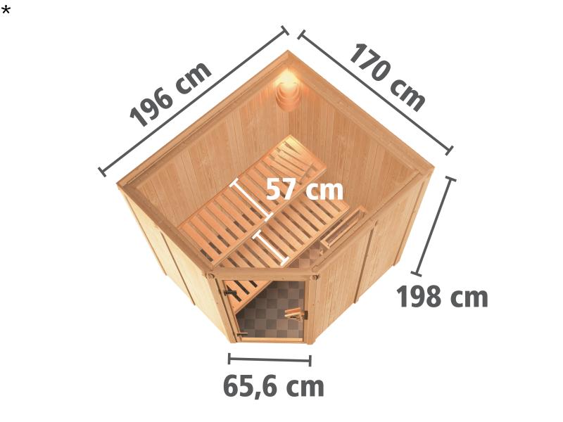Karibu Sauna Siirin ohne Ofen, ohne Dachkranz, mit moderner Saunatür