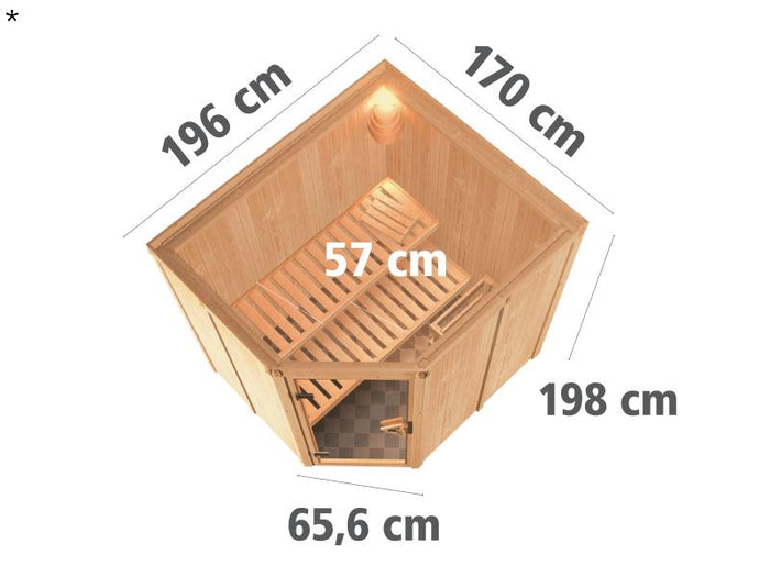 Karibu Sauna Siirin ohne Ofen, ohne Dachkranz, mit Klarglas Ganzglastür