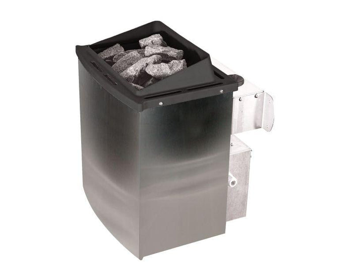 Karibu Sauna Sodin inkl. 9 kW Ofen integr. Steuerung mit energiesparender Saunatür - mit Dachkranz -