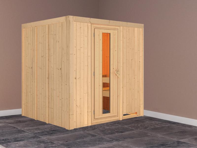 Karibu Sauna Sodin ohne Ofen, ohne Dachkranz, mit energiesparender Saunatür