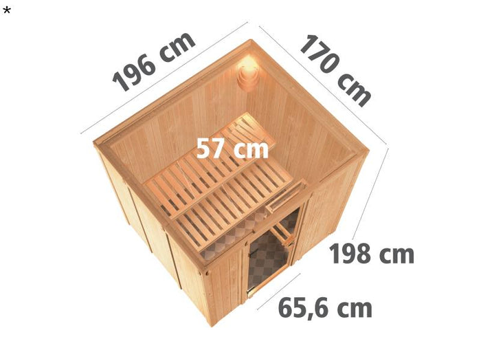 Karibu Sauna Sodin ohne Ofen, ohne Dachkranz, mit energiesparender Saunatür