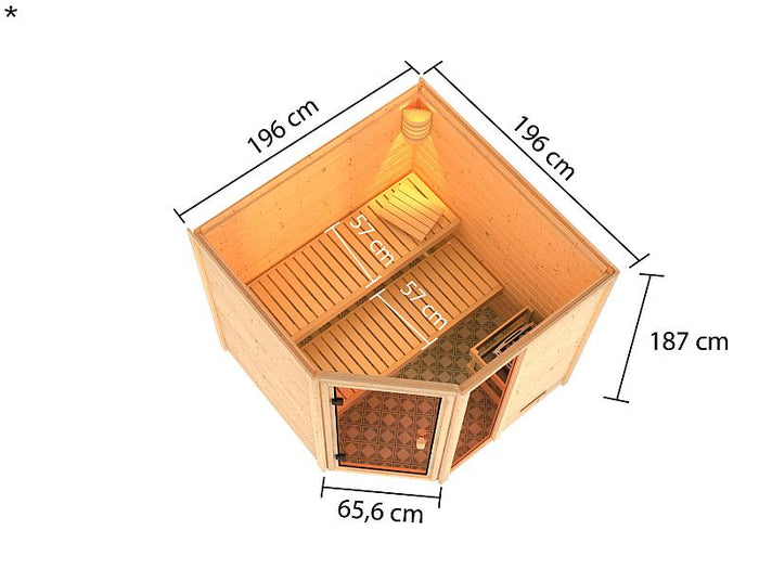 Karibu Sauna Tabea mit 9 kW Ofen ext. Strg 38 mm
