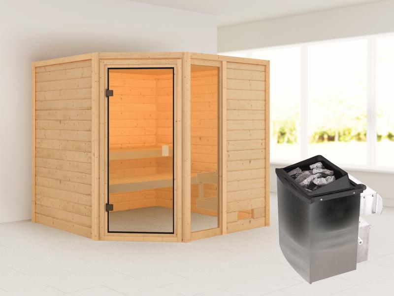 Karibu Sauna Tabea mit 9 kW Ofen integr. Strg 38 mm