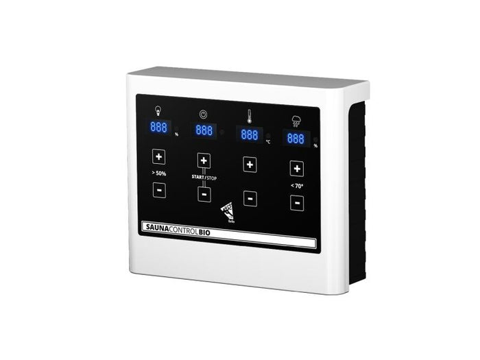 Karibu Sauna Taurin inkl. 9 kW Bioofen ext. Steuerung, mit moderner Saunatür - mit Dachkranz -