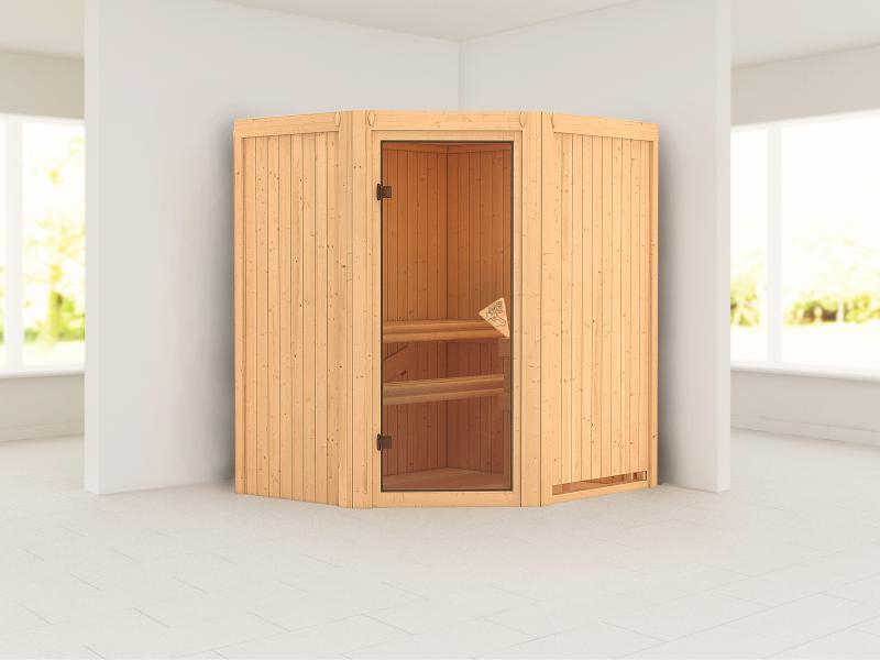 Karibu Sauna Taurin ohne Ofen, ohne Dachkranz, mit Saunatür classic