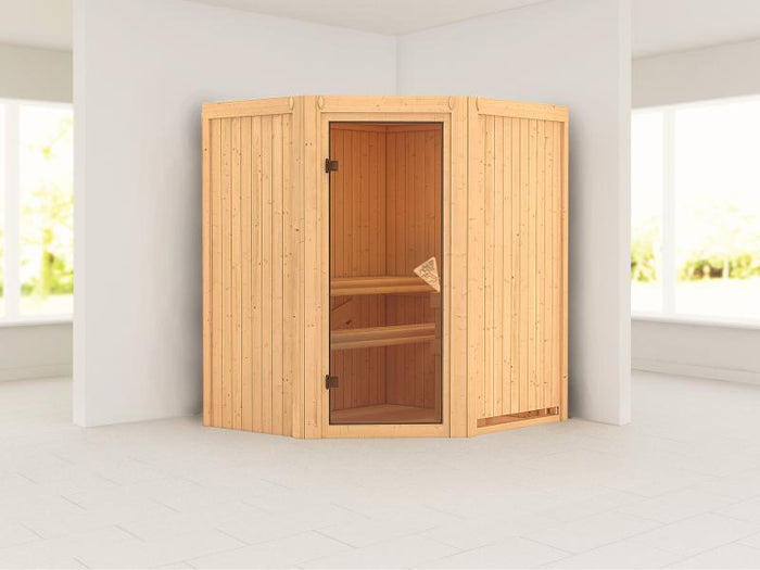 Karibu Sauna Taurin ohne Ofen, ohne Dachkranz, mit Saunatür classic