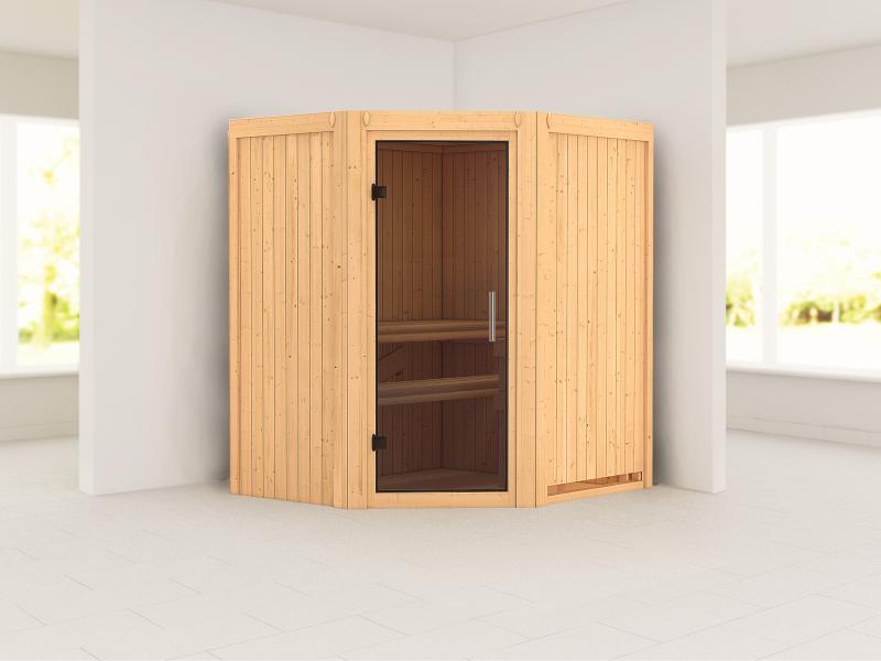 Karibu Sauna Taurin ohne Ofen, ohne Dachkranz, mit Saunatür modern