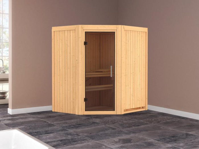 Karibu Sauna Taurin ohne Ofen, ohne Dachkranz, mit Saunatür modern