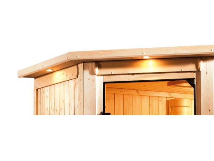 Karibu Sauna Variado inkl.  9 kW Bioofen ext. Steuerung, mit Energiespartür -mit Dachkranz-