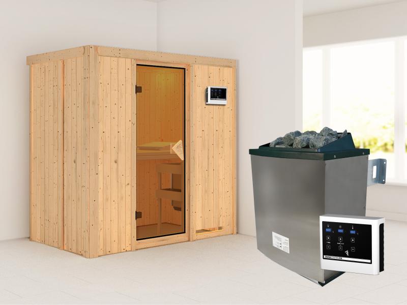 Karibu Sauna Variado inkl. 9 kW Ofen ext. Steuerung, mit klassischer Saunatür -ohne Dachkranz-