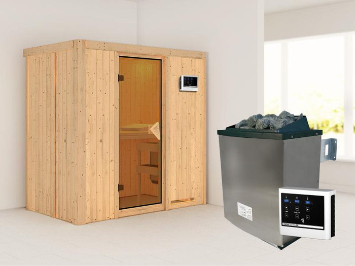 Karibu Sauna Variado inkl. 9 kW Ofen ext. Steuerung, mit klassischer Saunatür -ohne Dachkranz-